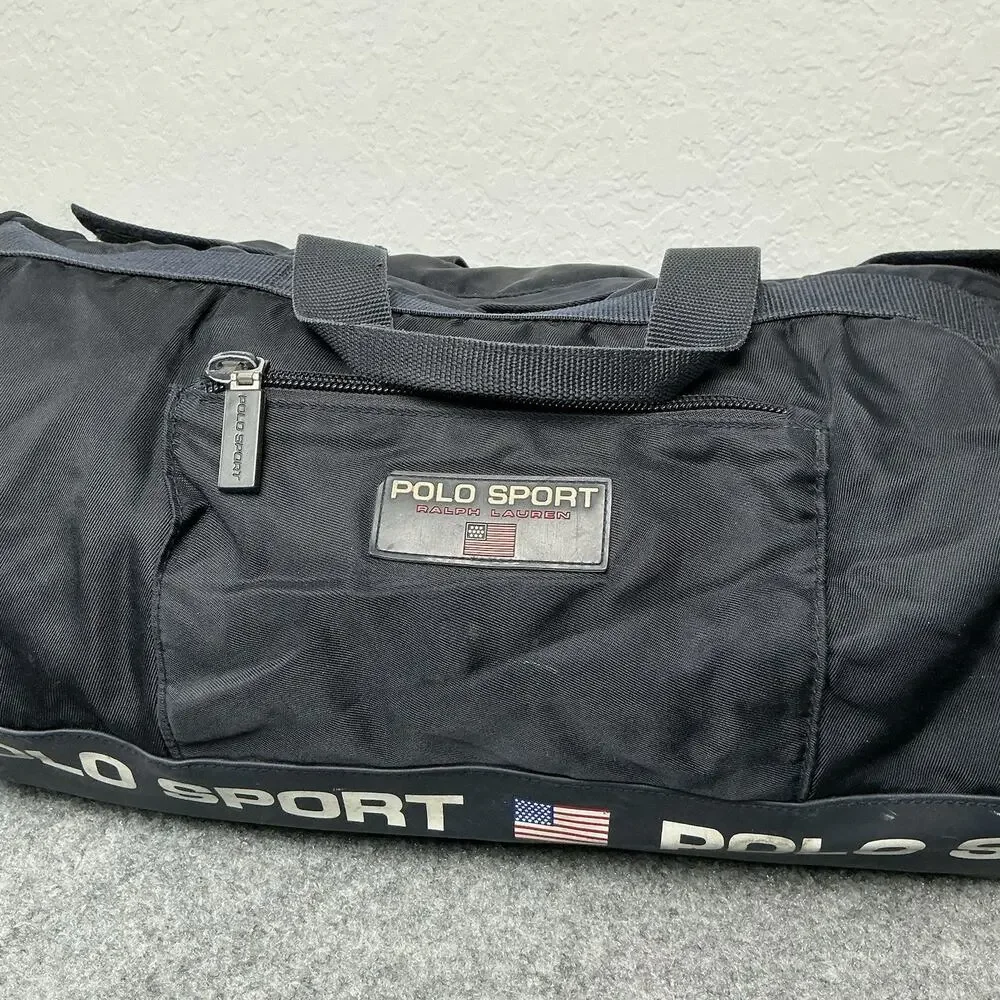 Vintage Polo Sport Ralph Lauren Large Black Duffle Gym Travel Weekender